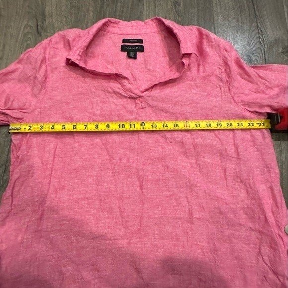 Tahari Linen Shirt Blouse Women's Plus Size 1X Pink Top Mother Of Pearl Buttons - Picture 10 of 11